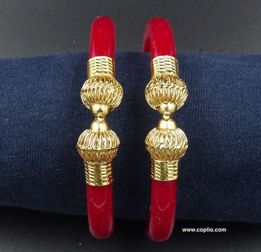 Gold Plated Mukh Red Pola Bangle