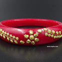Gold Plated Floral Design Dark Red Pola Thick Bangle. ( One Bangle)