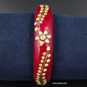 Gold Plated Floral Design Dark Red Pola Thick Bangle. ( One Bangle)