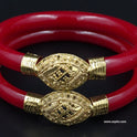 Gold Plated Mukh Pola Bangle, Dark Red. ( Design Code: MP102 )
