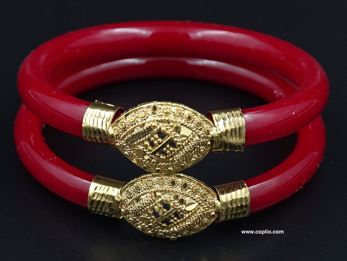 Gold Plated Mukh Pola Bangle, Dark Red. ( Design Code: MP102 )