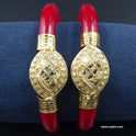 Gold Plated Mukh Pola Bangle, Dark Red. ( Design Code: MP102 )