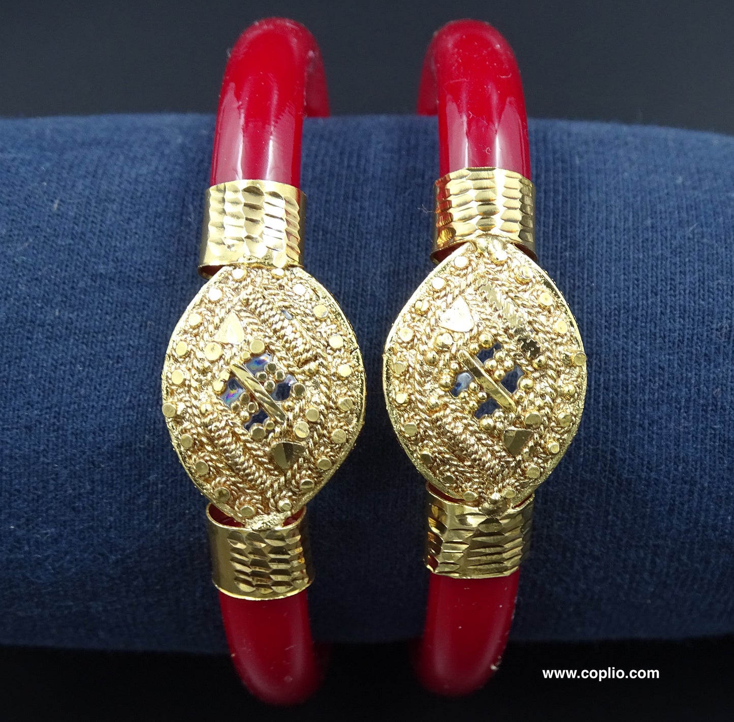 Gold Plated Mukh Pola Bangle, Dark Red. ( Design Code: MP102 )