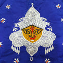 XYZ Earth Fashion Embroidery stitched silk blouse, Durga Face with shiuli phool design, Royal Blue colour.