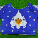 XYZ Earth Fashion Embroidery stitched silk blouse, Durga Face with shiuli phool design, Royal Blue colour.