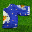 XYZ Earth Fashion Embroidery stitched silk blouse, Durga Face with shiuli phool design, Royal Blue colour.