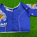 XYZ Earth Fashion Embroidery stitched silk blouse, Durga Face with shiuli phool design, Royal Blue colour.