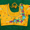 XYZ Earth Fashion Embroidery stitched silk blouse, Flower Chain Design, Yellow Colour