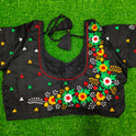 XYZ Earth Fashion Embroidery stitched silk blouse, Flower Chain Design, Black Colour