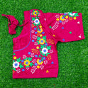 XYZ Earth Fashion Embroidery stitched silk blouse, Flower Chain Design, Magenta Colour