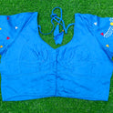 XYZ Earth Fashion Embroidery stitched silk blouse, Flower Chain Design, Dodger Blue Colour