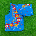 XYZ Earth Fashion Embroidery stitched silk blouse, Flower Chain Design, Dodger Blue Colour