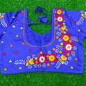 XYZ Earth Fashion Embroidery stitched silk blouse, Flower Chain Design, Royal Blue Colour