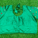 XYZ Earth Fashion Embroidery stitched silk blouse, Flower Chain Design, Green Colour