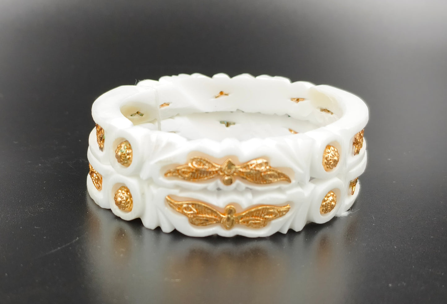 Centorganic Gold Plated sakha pola bangle, Butterfly design original one pair of sakha(Design code: CSBG71)