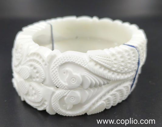 Centorganic Mota Sakha Bangle for women, Full Peacock Design, One pair of thick conch shell bangle (Design Code: CMS07)