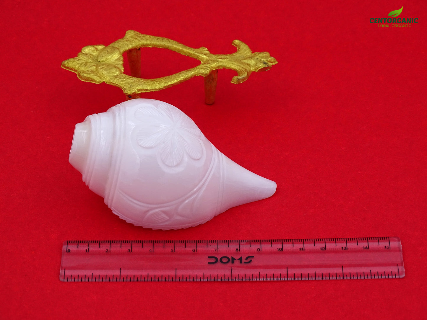 Centorganic Blowing Shankh for Pooja Original Conch Shell with free Brass Shankh Stand (3.5 Inch, Very Small)