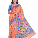Dhakai Soft Jamdani Bengal saree for women Peach Colour, All Over Weaving Botgach Design
