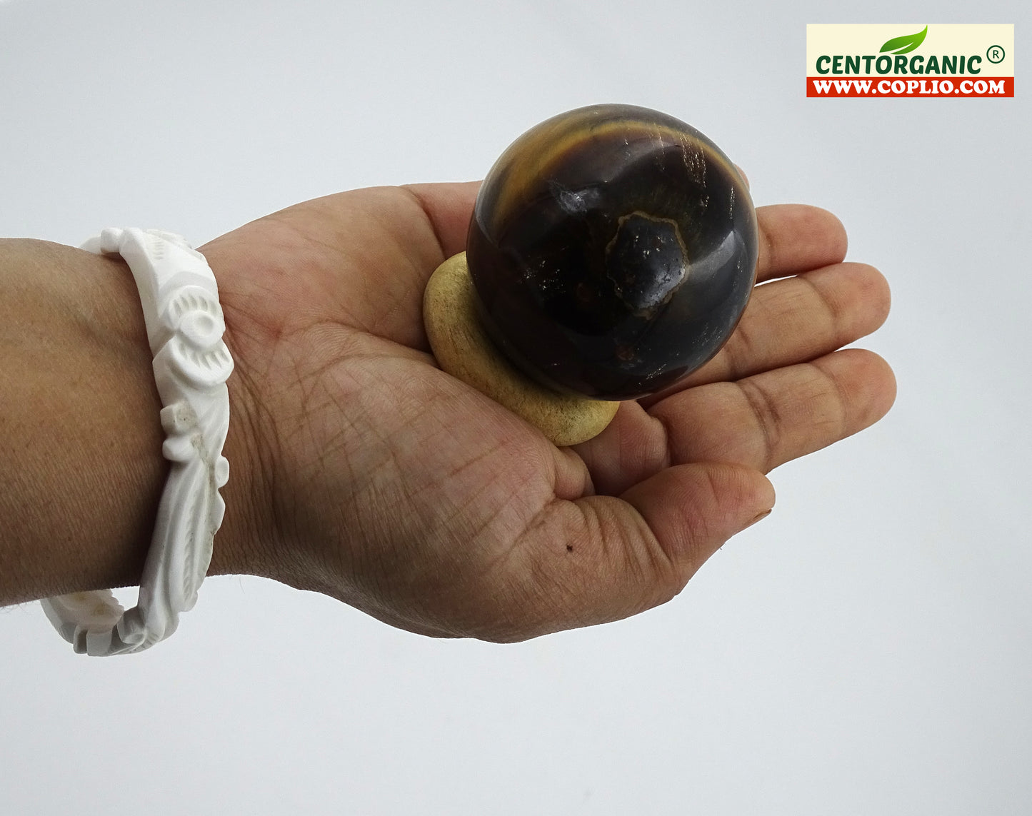 Centorganic Tiger's Eye Sphere Ball, Natural Tiger's Eye Crystal Polished Stones, Polished Reiki Crystal Ball, Tiger's Eye Healing Globe, Reiki semi-precious Stones Crystal 40mm Size (150-200 Gm Weight)