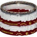 Centorganic sakha pola bangles for women, one pair each of sakha, red pola and iron noa, with free wooden jewellery box. (Design code: CSBM36)