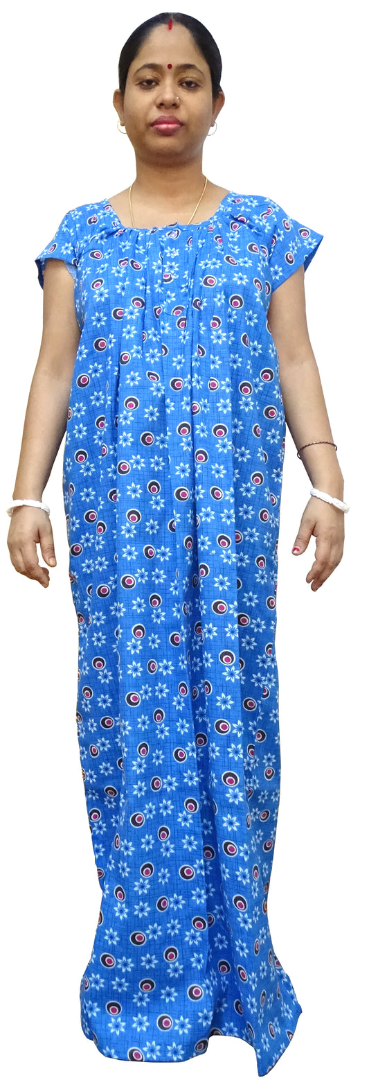 Nighty for Women Cotton Printed, Free Size, Blue Colour (Pack of 1)