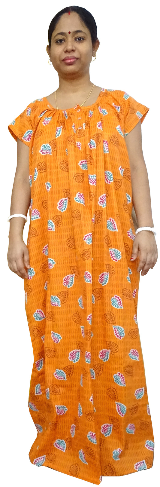 Nighty for Women Cotton Printed, Free Size, Yellow Colour Print (Pack of 1)