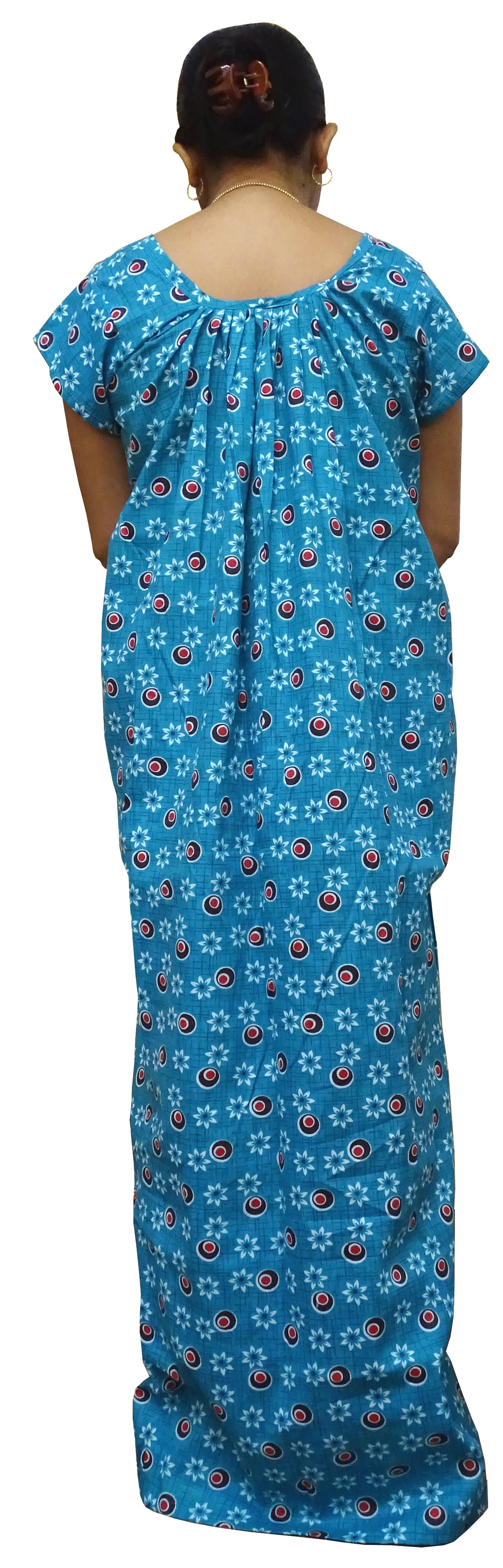 Nighty for Women Cotton Printed, Free Size, Blue body with dots (Pack of 1)