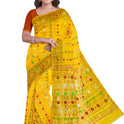Dhakai Soft Jamdani Bengal saree for women Yellow Colour, All Over Weaving Copper Zari Design Jamdani