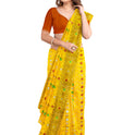 Dhakai Soft Jamdani Bengal saree for women Yellow Colour, All Over Weaving Copper Zari Design Jamdani