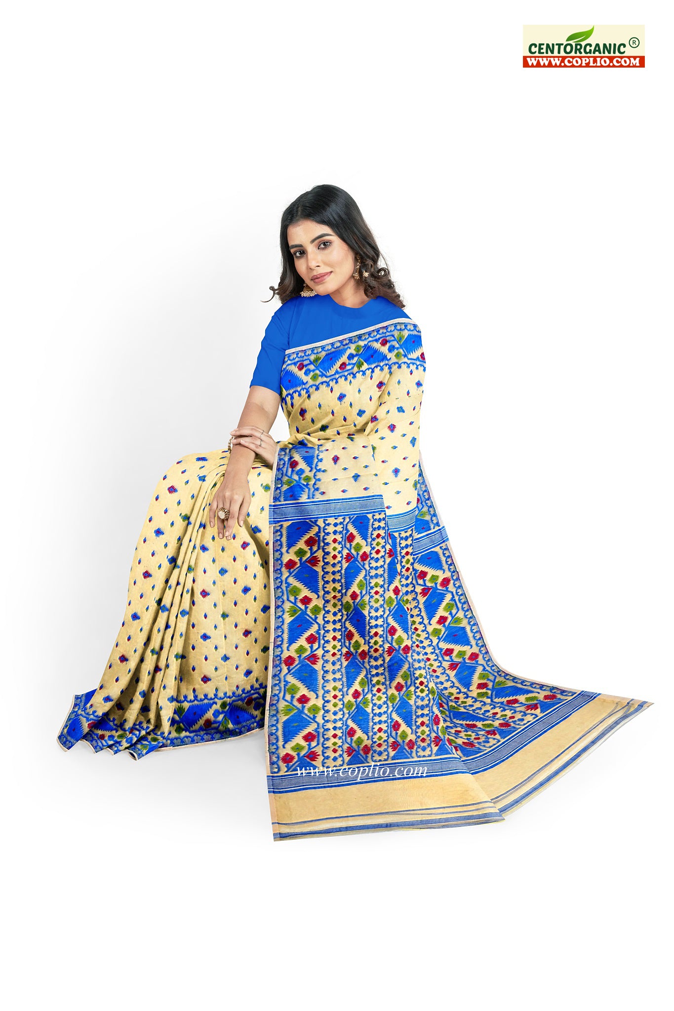 Centorganic Dhakai Soft Jamdani Bengal saree for women, All Over Weaving Design Korat Jamdani, Without Blouse Piece