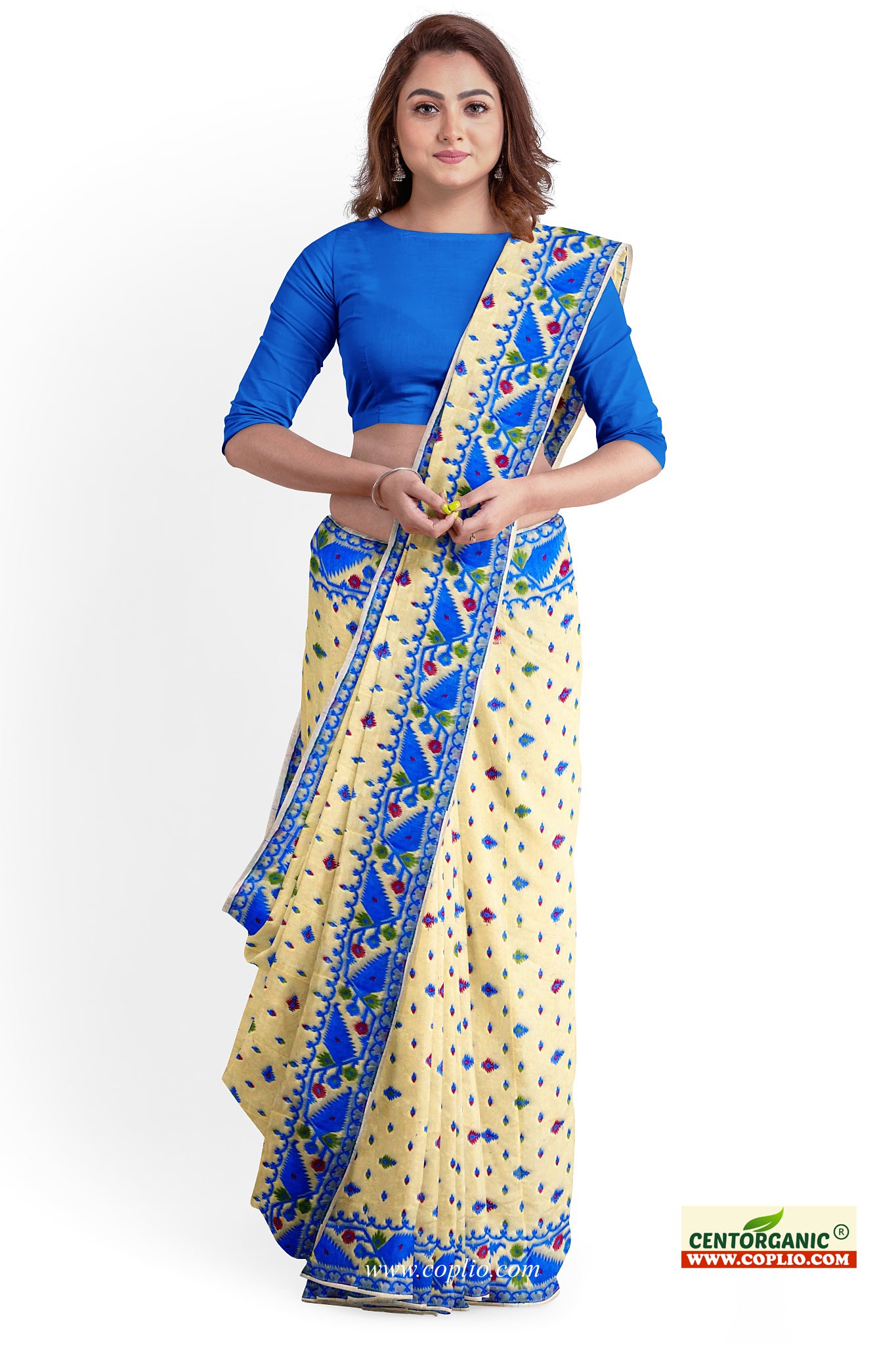 Centorganic Dhakai Soft Jamdani Bengal saree for women, All Over Weaving Design Korat Jamdani, Without Blouse Piece