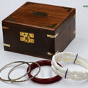 Centorganic Cutting Design sankha pola bangles for women, 1 pair of sankha, 1 pair of red pola, 2 iron noa, with free wooden jewellery box. (Design code: CSBM03)
