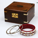 Centorganic Fashion sankha pola bangles for women, 1 pair of Fashion Imitation Kargil Sankha, 2 iron noa, with free wooden jewellery box. (Design code: CSBM11)