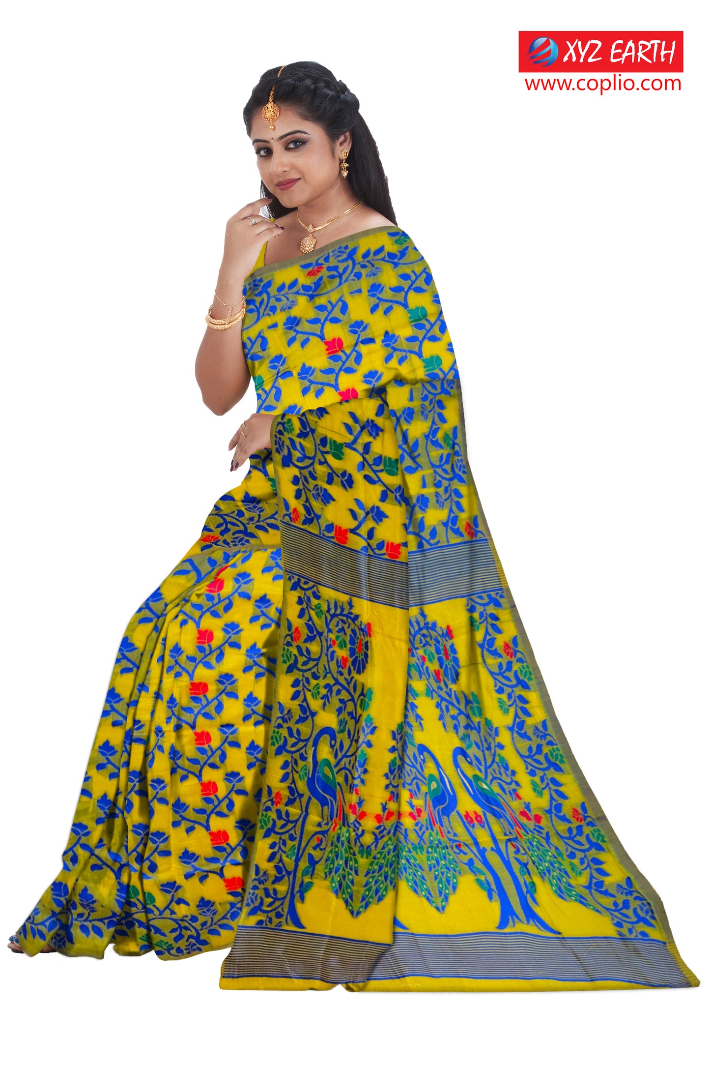 XYZ Earth Jamdani Style Weaving Soft Cotton Silk Saree With Unstitch Blouse.