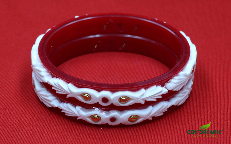 Centorganic Fashion sankha pola bangles for women, pair of Fashion Imitation Kargil Sankha, iron noa, with free wooden jewellery (Design