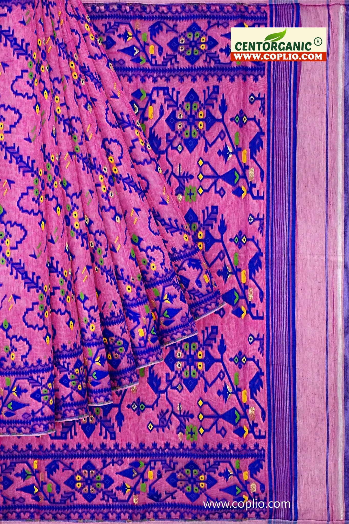 Centorganic Dhakai Soft Jamdani Bengal saree for women, All Over Weaving Arrow Design Jamdani, Without Blouse Piece