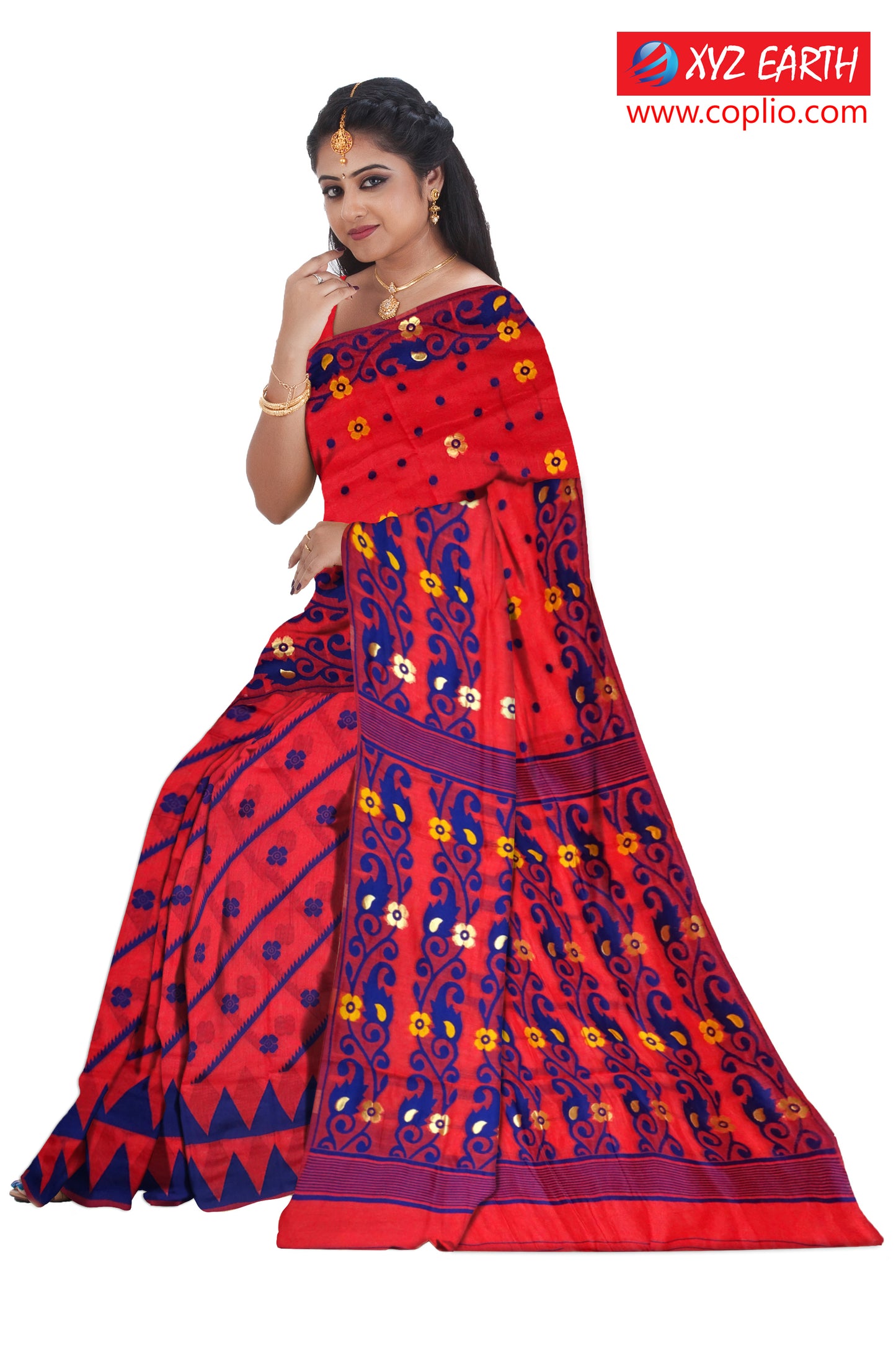 XYZ Earth Jamdani Style Weaving Soft Cotton Silk Saree With Unstitch Blouse.