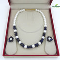 Centorganic - Semi Precious Gemstone Crystal Beads Necklace with Earring ,Lapis Lazuli Stone chip and white Jade length 16" Mala for Girl and Women Fashion Jewellery, with beautiful jewellery box for gifting.