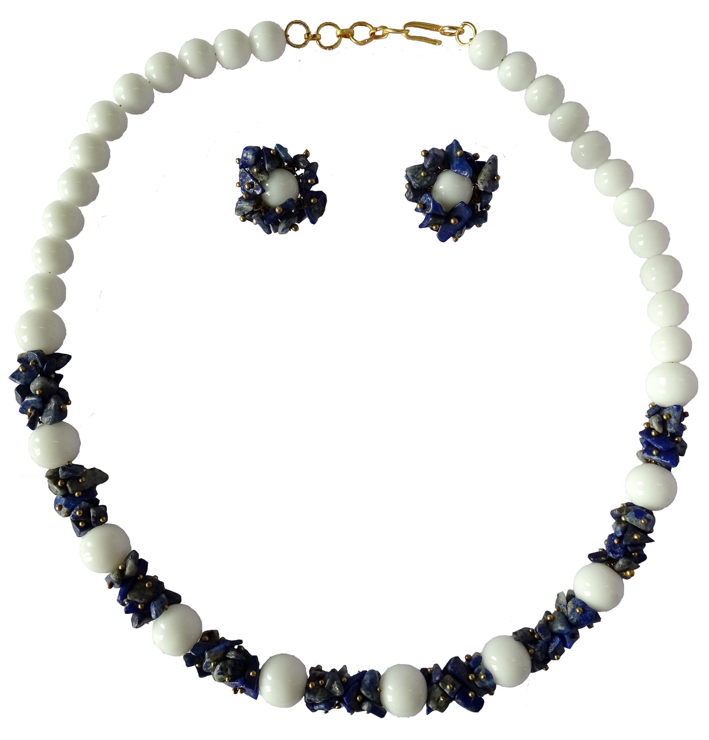 Centorganic - Semi Precious Gemstone Crystal Beads Necklace with Earring ,Lapis Lazuli Stone chip and white Jade length 16" Mala for Girl and Women Fashion Jewellery, with beautiful jewellery box for gifting.