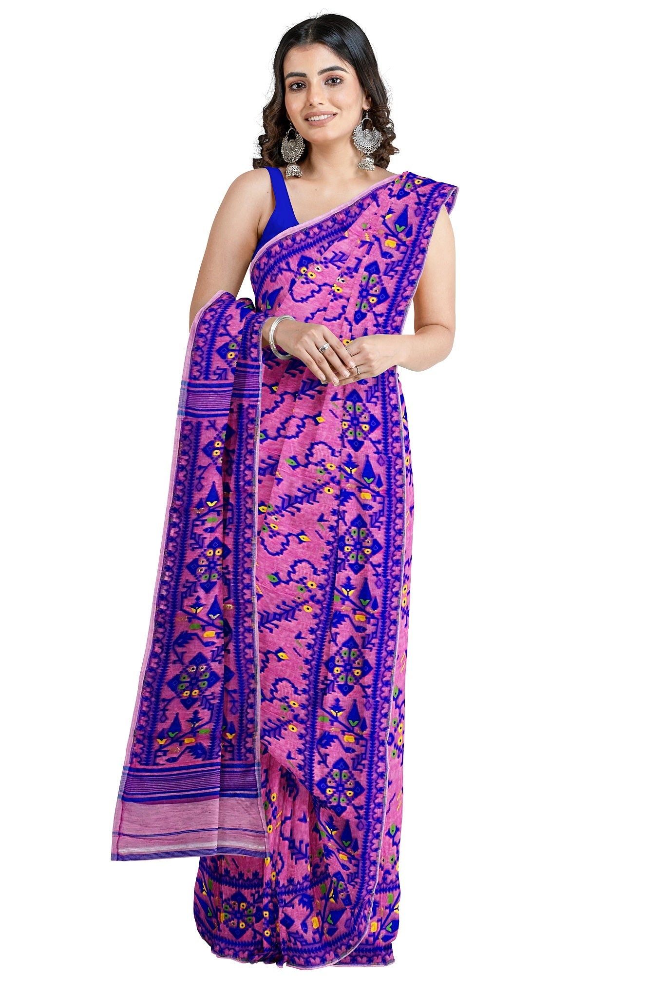 knvi fashion Women's Cotton Blend Banarasi Saree with Unstitched Blouse  Piece (QGD-T-141_Dark Pink) : Amazon.in: Fashion