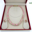 Centorganic - Semi Precious Gemstone Crystal Beads Necklace with Earring ,Rose Quartz Stone chip, round bead of 10mm, 8mm and length 16" Mala for Girl and Women Fashion Jewellery, with beautiful jewellery box for gifting.