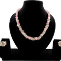 Centorganic - Semi Precious Gemstone Crystal Beads Necklace with Earring ,Rose Quartz Stone chip, round bead of 10mm, 8mm and length 16" Mala for Girl and Women Fashion Jewellery, with beautiful jewellery box for gifting.