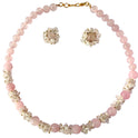 Centorganic - Semi Precious Gemstone Crystal Beads Necklace with Earring ,Rose Quartz Stone chip, round bead of 10mm, 8mm and length 16" Mala for Girl and Women Fashion Jewellery, with beautiful jewellery box for gifting.